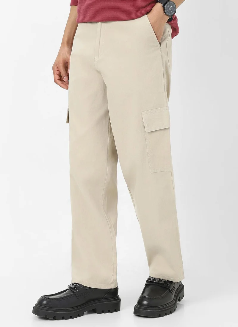 Urbano Fashion  Urbano Fashion Men's Cream Loose Baggy Fit Solid Cargo Chino Pant with 6 Pockets Non-Stretchable for Men | Best Price UAE